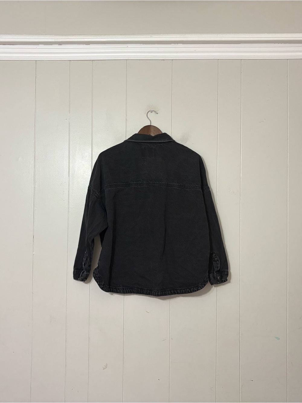 ZARA Oversized Black Denim Shacket Shirt Jacket Sz S Button Front Utility - Picture 11 of 11